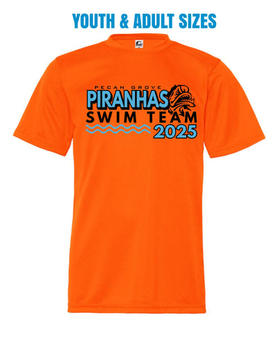 2025 PECAN GROVE PIRANHAS - ORANGE PERFORMANCE T-SHIRT