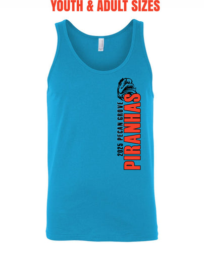 2025 PECAN GROVE PIRANHAS - NEON BLUE UNISEX TANK