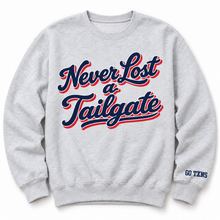 Load image into Gallery viewer, Never Lost a Tailgate Sweatshirt with Custom Name - Navy &amp; Red